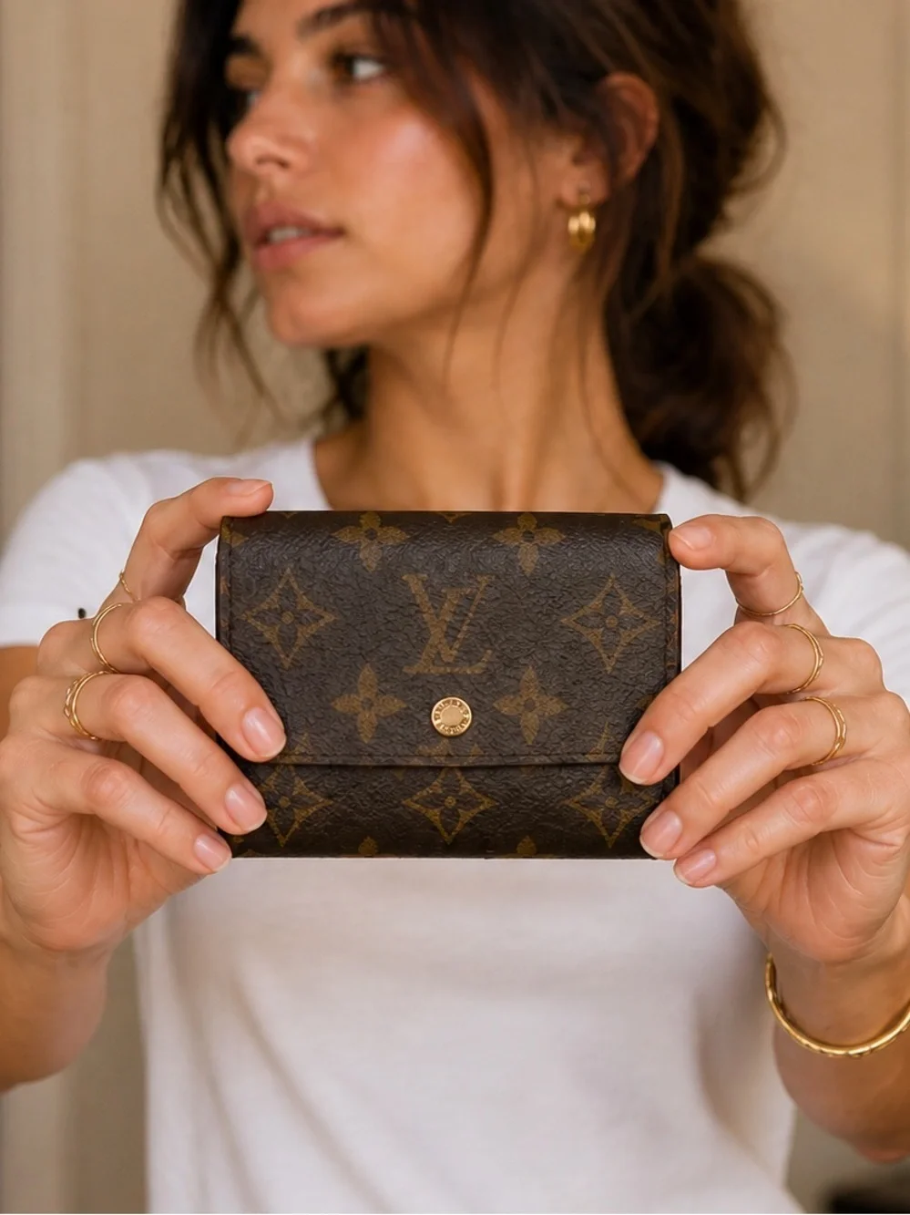 Louis Vuitton Brown Monogram Wallet with Gold Button